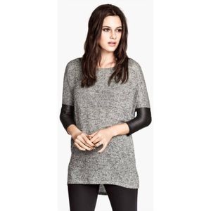H&M Divided Faux Leather Heathered Charcoal Knit Tunic Forenza